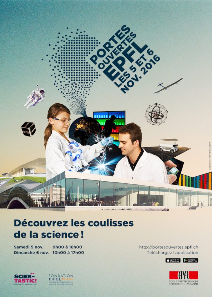 Affiche de l'édition 2016 de Scientastic, qui a eu lieu sur le campus EPFL Lausanne durant les portes ouvertes